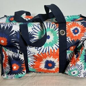 Thirty-One Floral Canvas Tote - Navy, Orange, Green